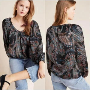 Maeve Madeira Paisley Peasant Blouse Small Semi-Sheer Boho Top‎ Anthropologie
